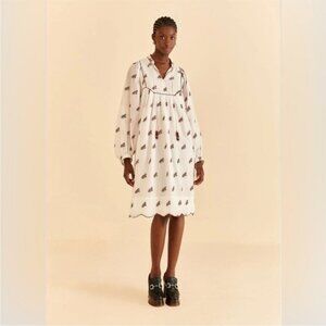 Farm Rio Off-White Embroidered Horses Midi Dress